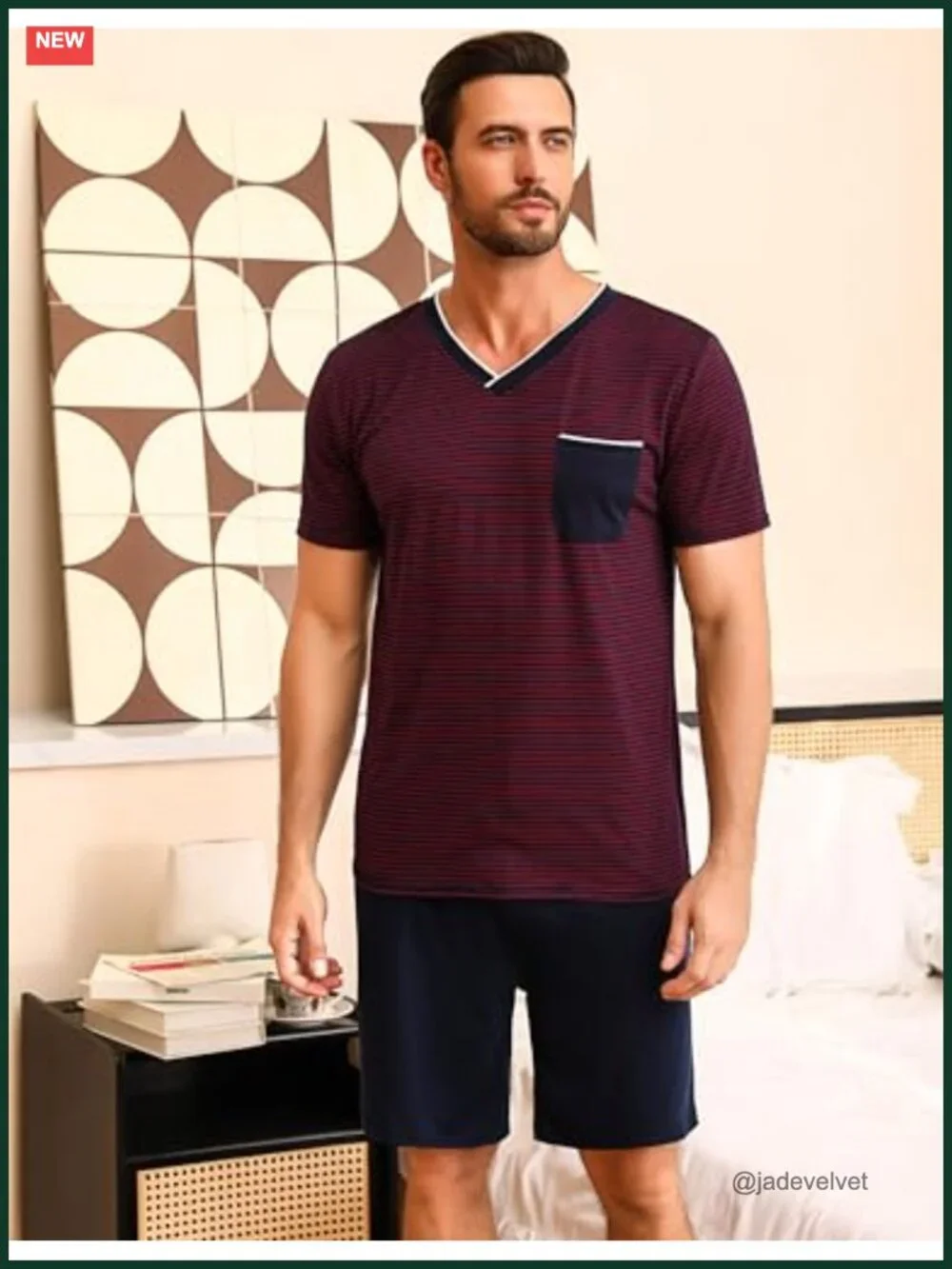 Men's Cotton Pajama Set with Pockets 2 Piece Short Sleeve Sleepwear Lounge Set